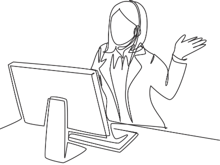 pcの前で話す女性のイラスト